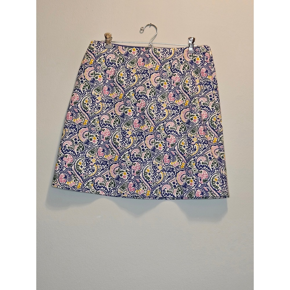 Boden Blue Pink Paisley Floral Cotton A-Line Mini Skirt US 8R